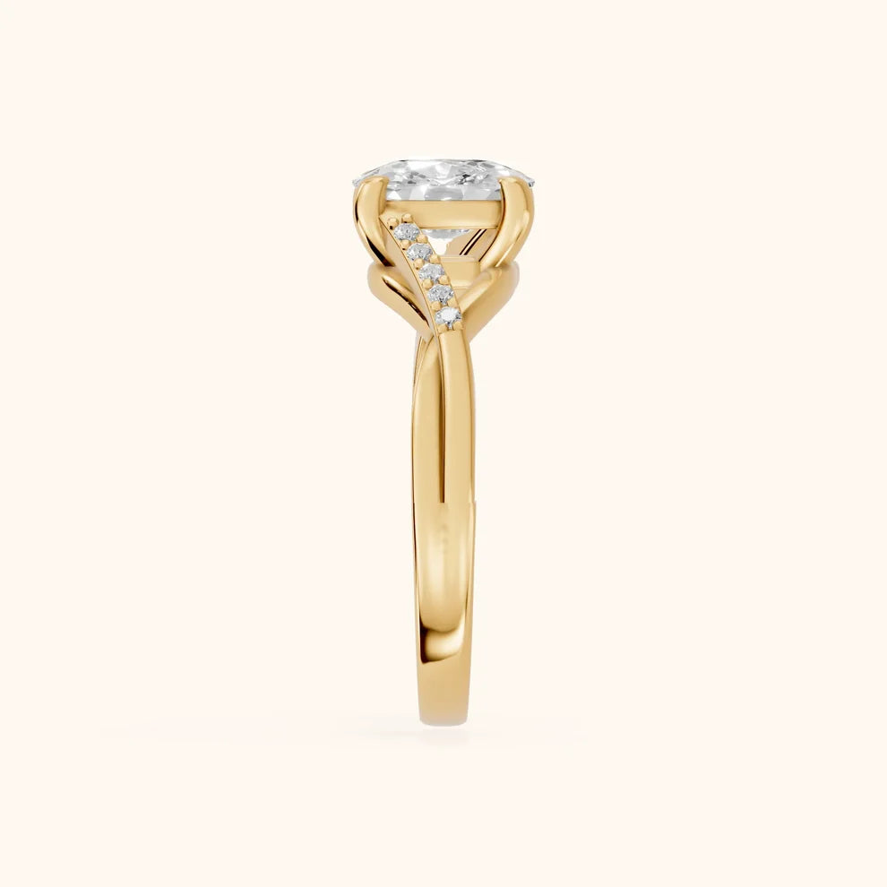 Veronica Twist Side Stone Cushion Diamond Engagement & Wedding Ring