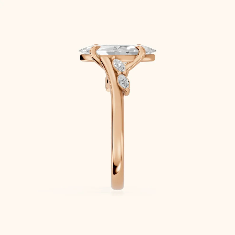 Flora Twist Side Stone Marquise Diamond Engagement & Wedding Ring