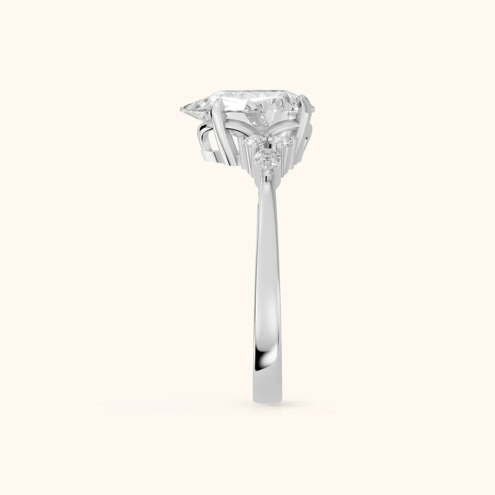 Amelia Three Stone Pear Diamond Engagement & Wedding Ring