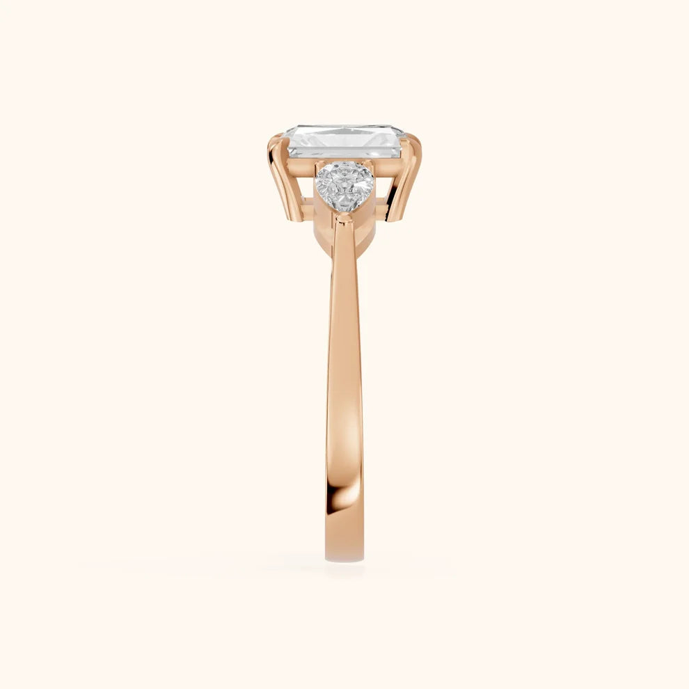 Grace Three Stone Radiant Diamond Engagement & Wedding Ring