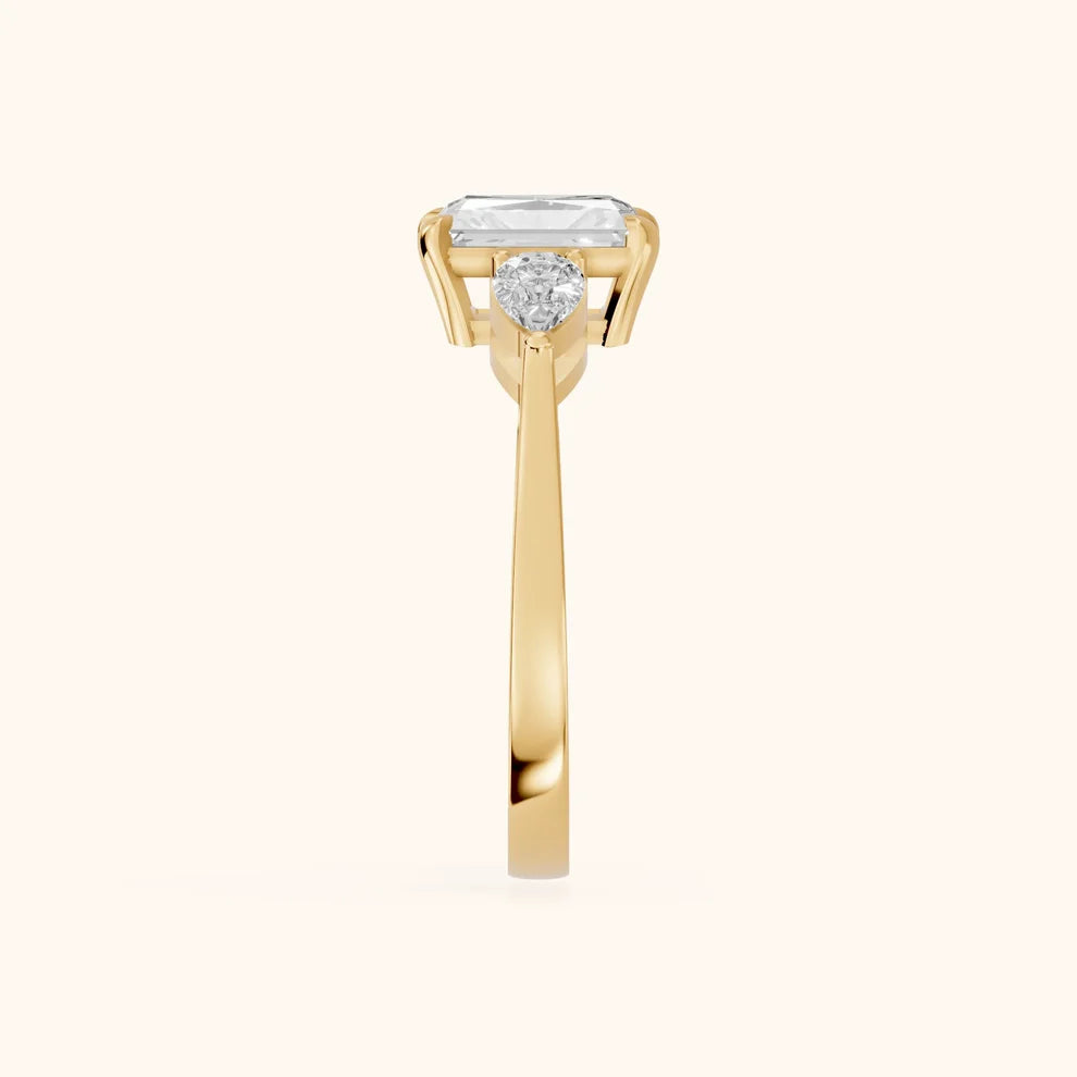 Grace Three Stone Radiant Diamond Engagement & Wedding Ring