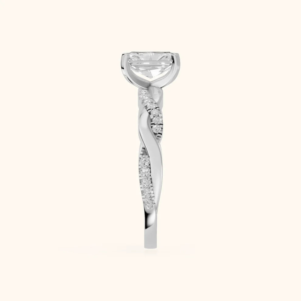 Twisted Side Stone Radiant Diamond Engagement & Wedding Ring
