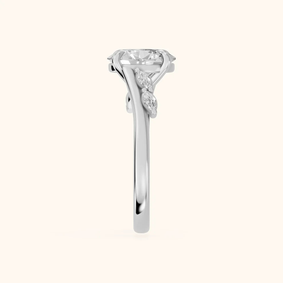 Flora Twist Side Stone Oval Diamond Engagement & Wedding Ring
