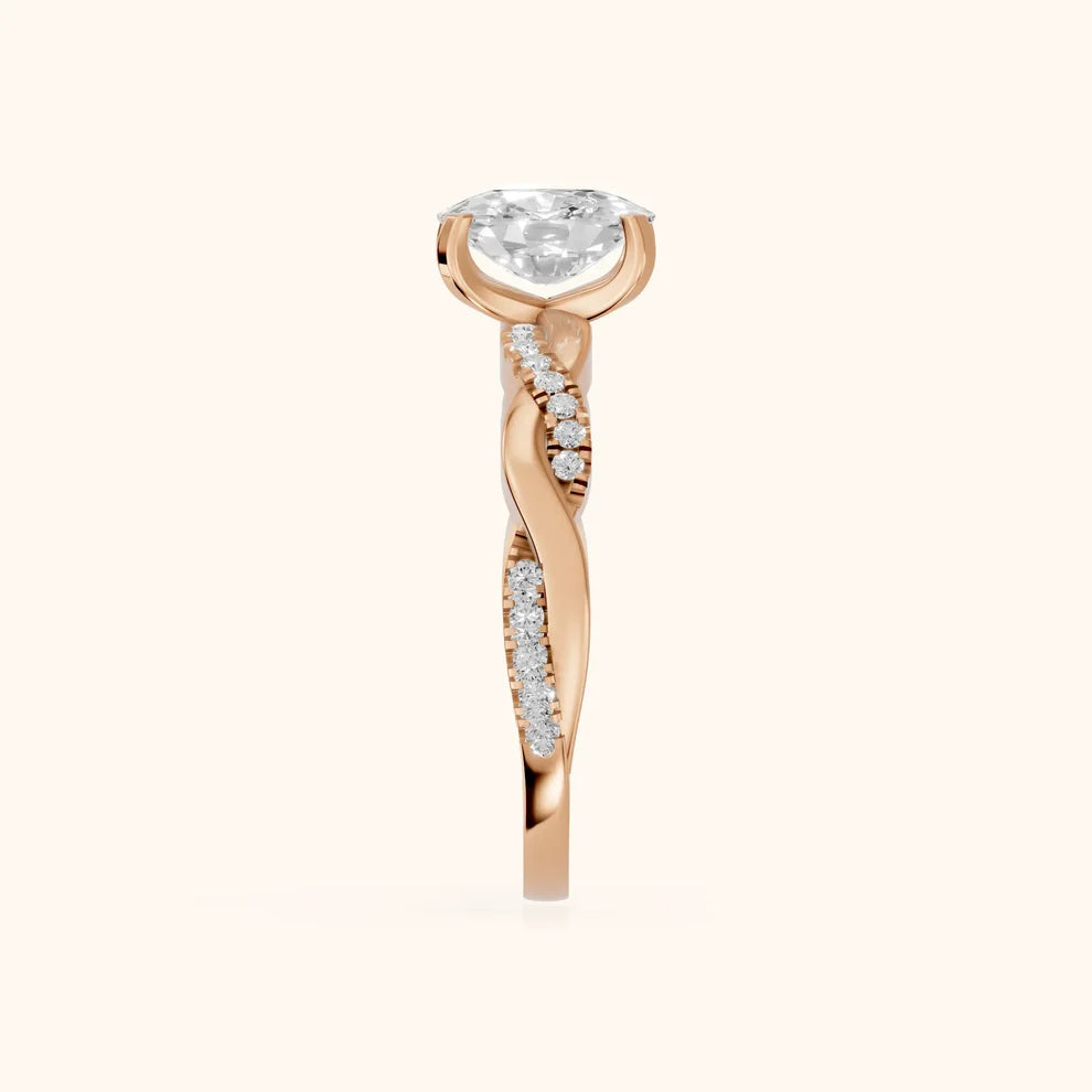 Twisted Side Stone Cushion Diamond Engagement & Wedding Ring