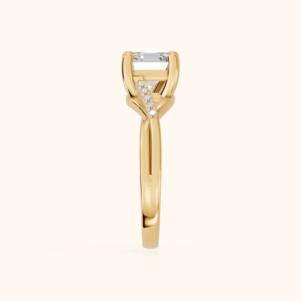 Veronica Twist Side Stone Asscher Diamond Engagement & Wedding Ring