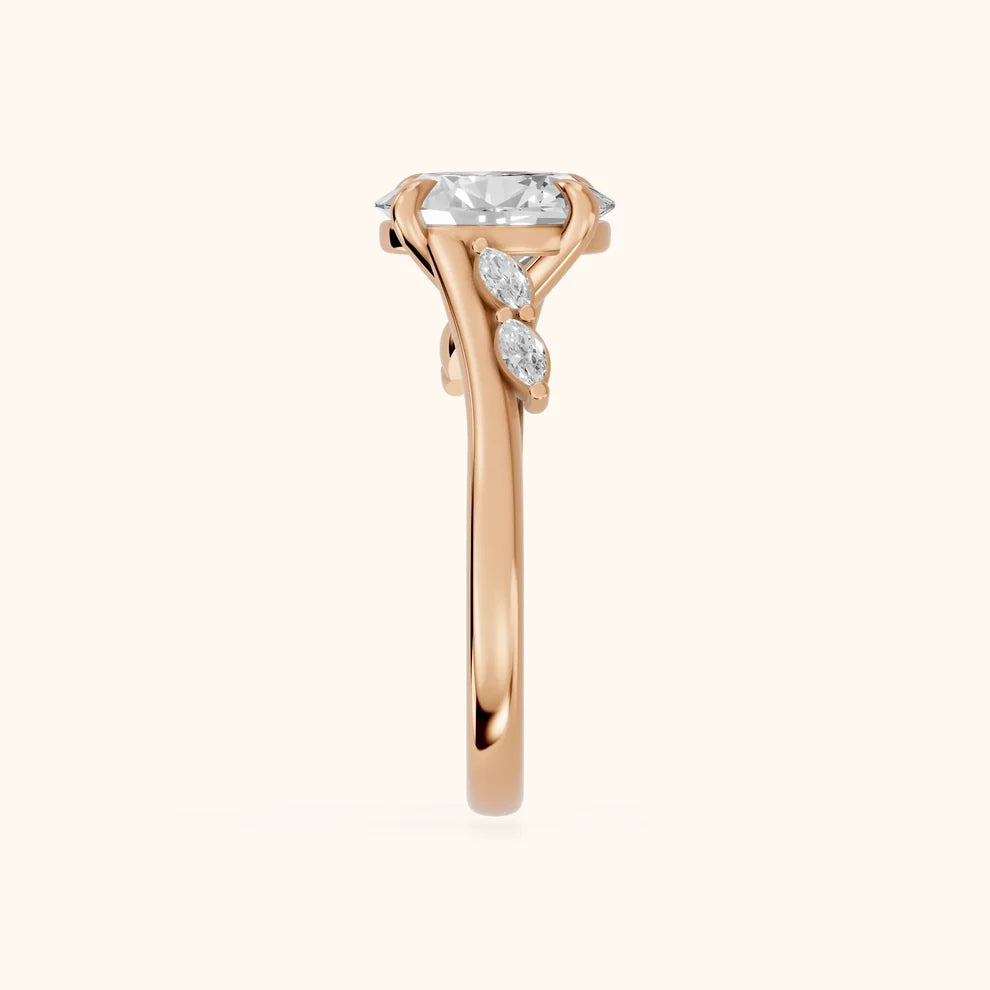 Flora Twist Side Stone Oval Diamond Engagement & Wedding Ring
