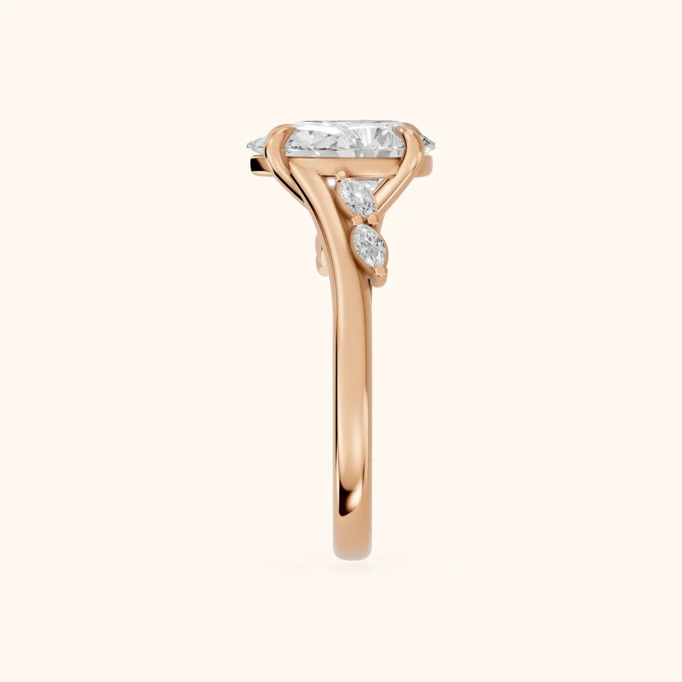 Flora Twist Side Stone Pear Diamond Engagement & Wedding Ring