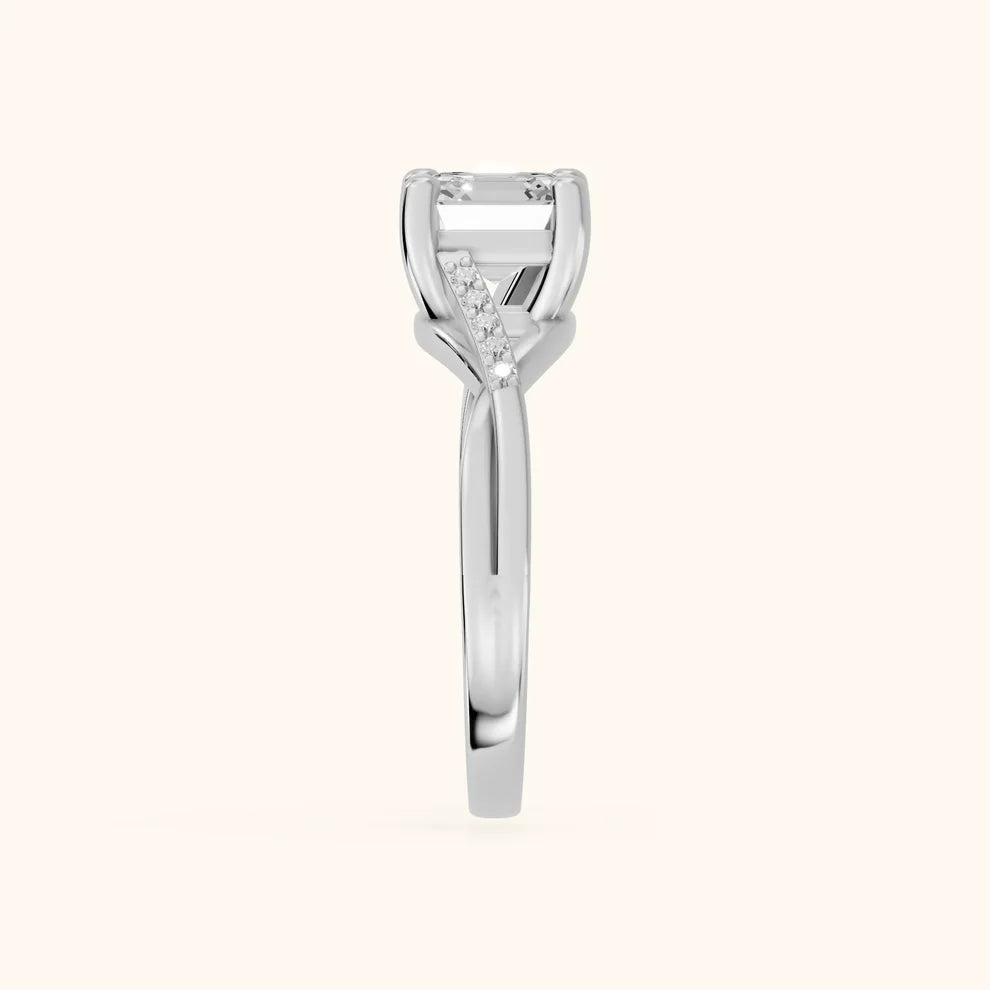 Veronica Twist Side Stone Asscher Diamond Engagement & Wedding Ring