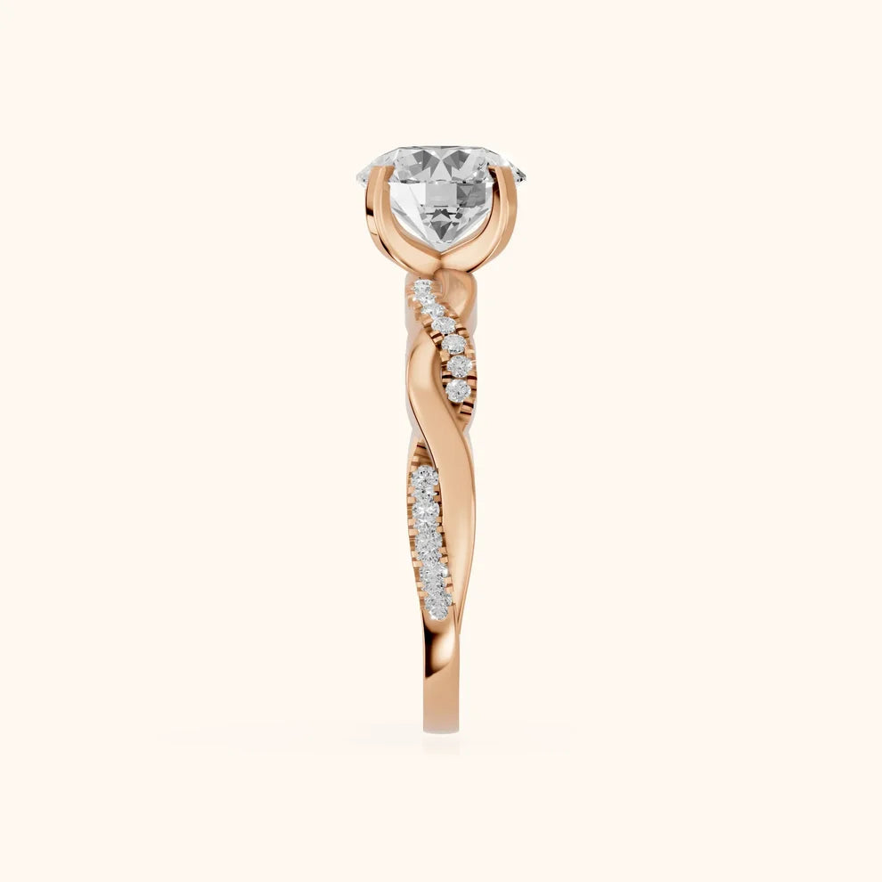 Twisted Side Stone Round Diamond Engagement Wedding Ring