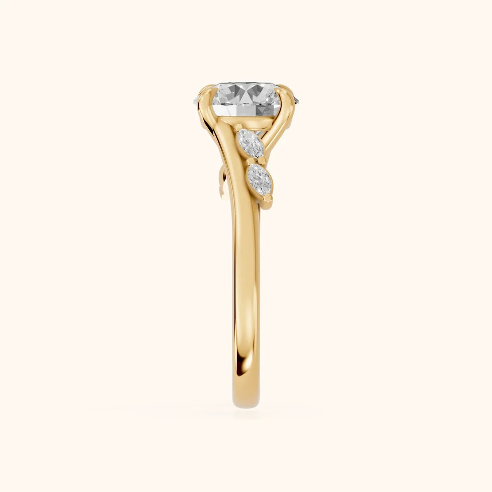 Flora Twist Side Stone Round Diamond Engagement & Wedding Ring