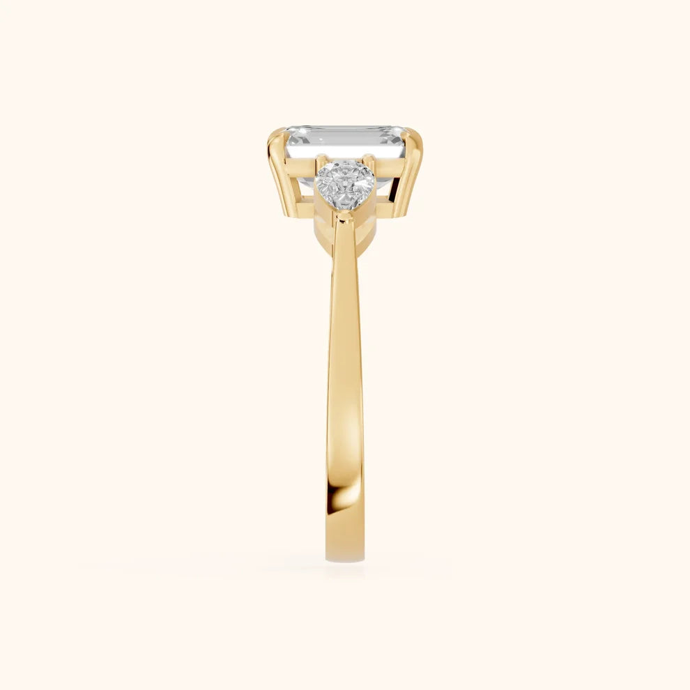 Grace Three Stone Emerald Diamond Engagement & Wedding Ring