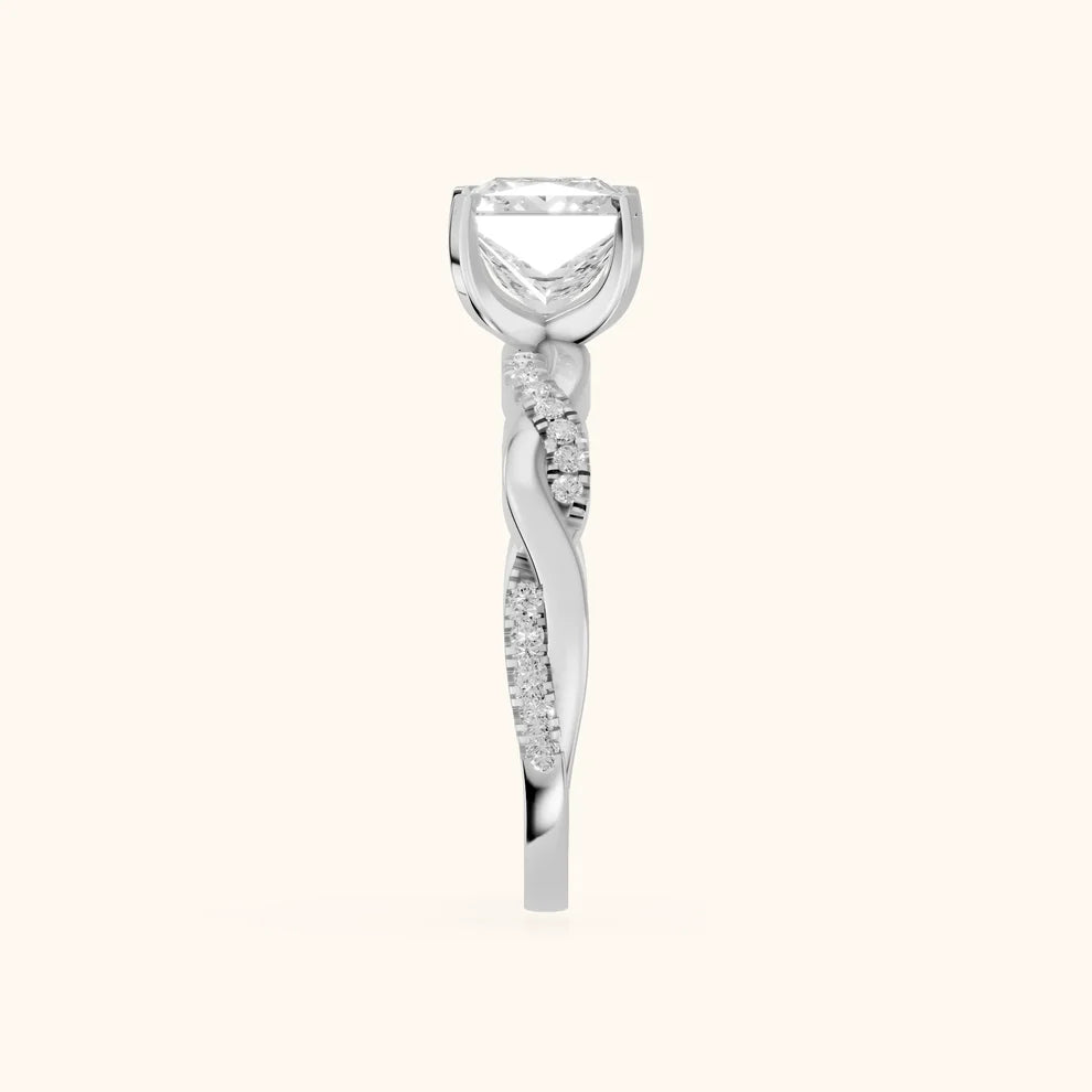 Twisted Side Stone Princess Diamond Engagement & Wedding Ring
