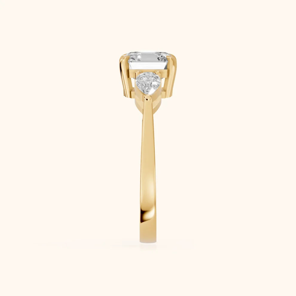 Grace Three Stone Asscher Diamond Engagement & Wedding Ring