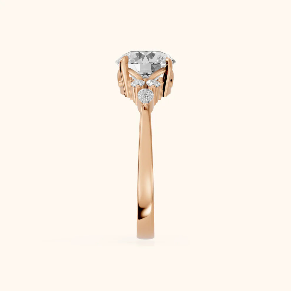 Amelia Three Stone Round Diamond Engagement & Wedding Ring