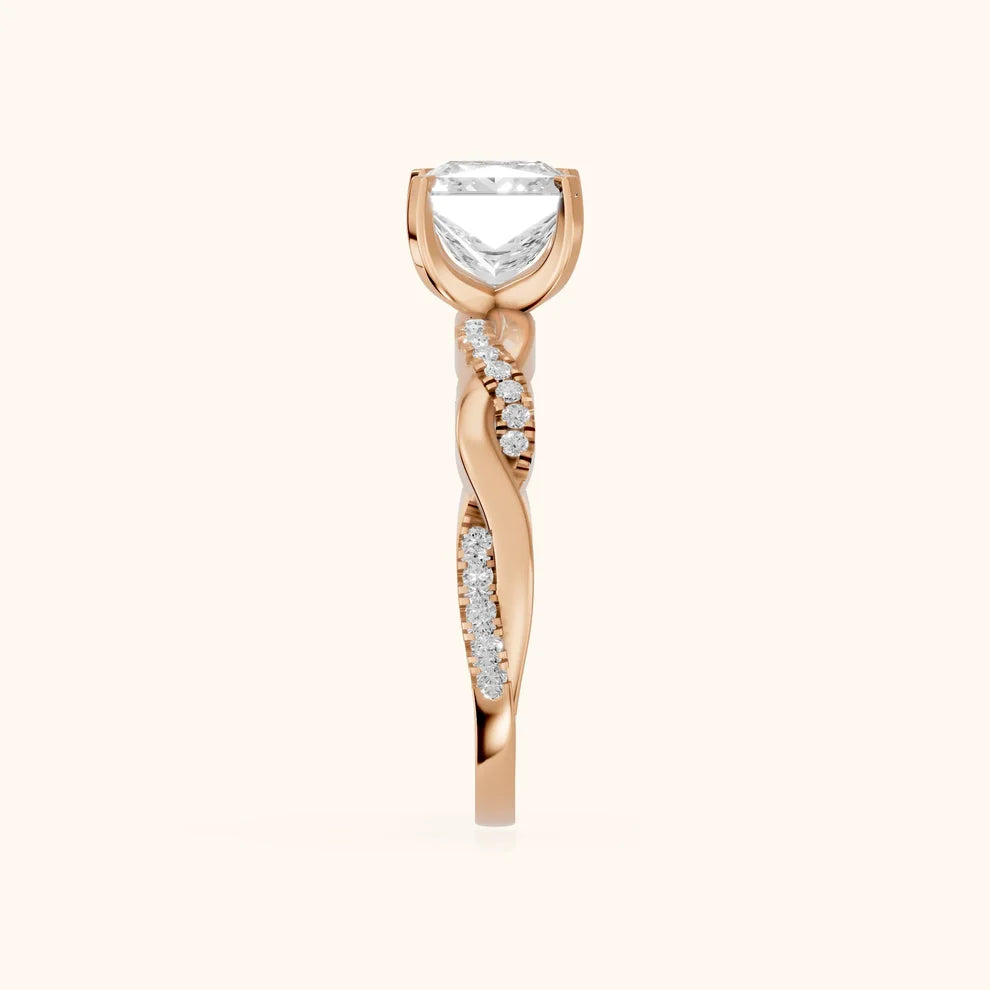 Twisted Side Stone Princess Diamond Engagement & Wedding Ring