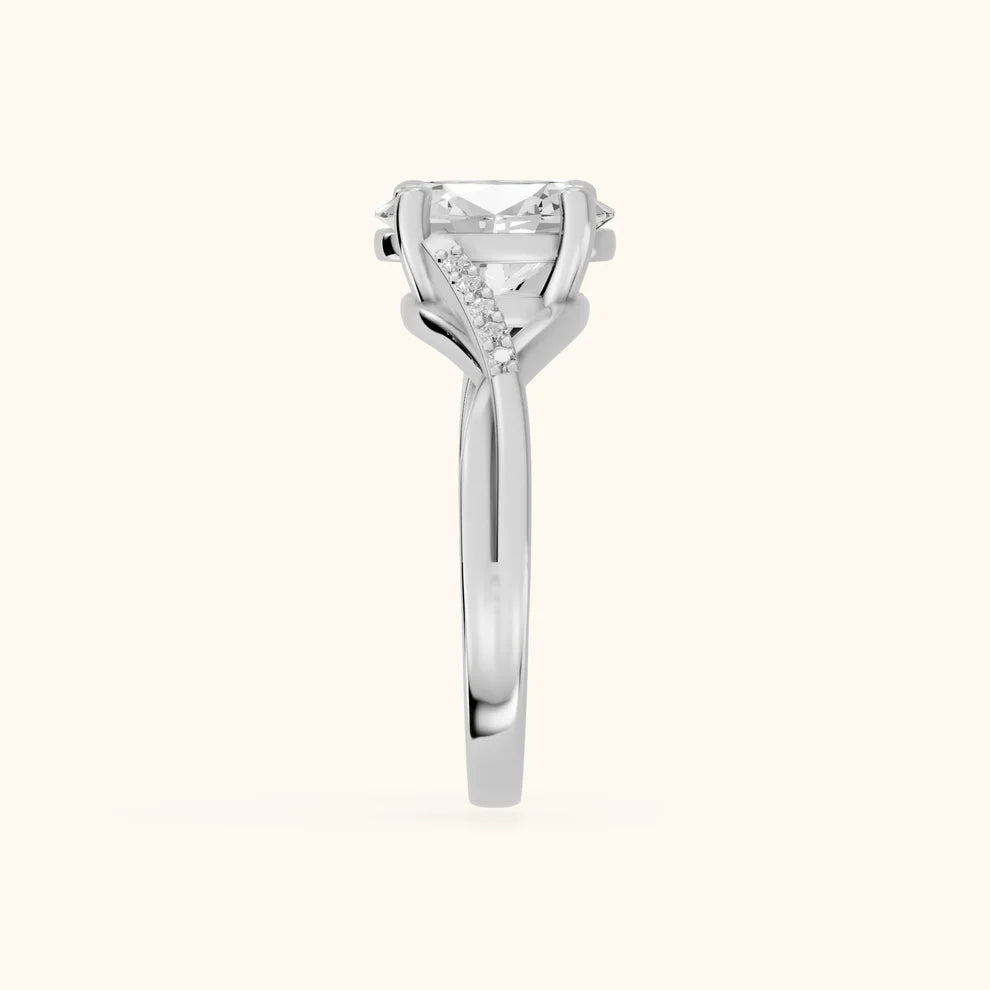 Veronica Twist Side Stone Oval Diamond Engagement & Wedding Ring