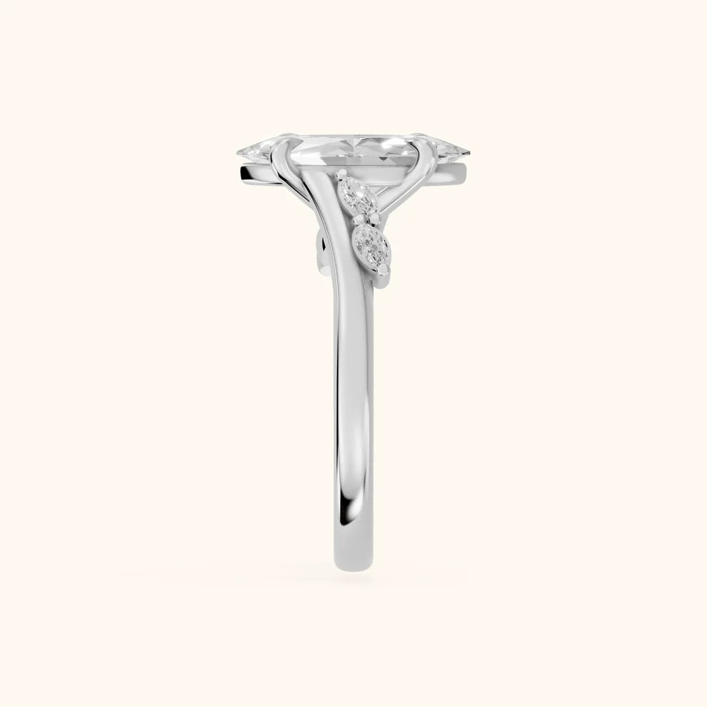 Flora Twist Side Stone Marquise Diamond Engagement & Wedding Ring