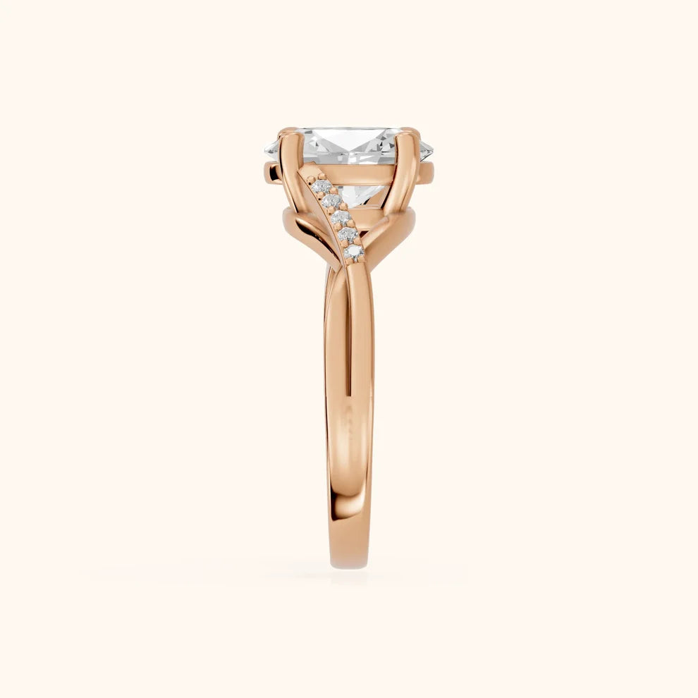 Veronica Twist Side Stone Oval Diamond Engagement & Wedding Ring