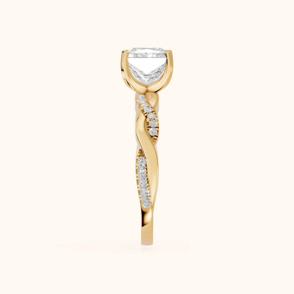 Twisted Side Stone Princess Diamond Engagement & Wedding Ring