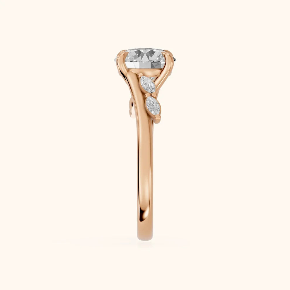 Flora Twist Side Stone Round Diamond Engagement & Wedding Ring