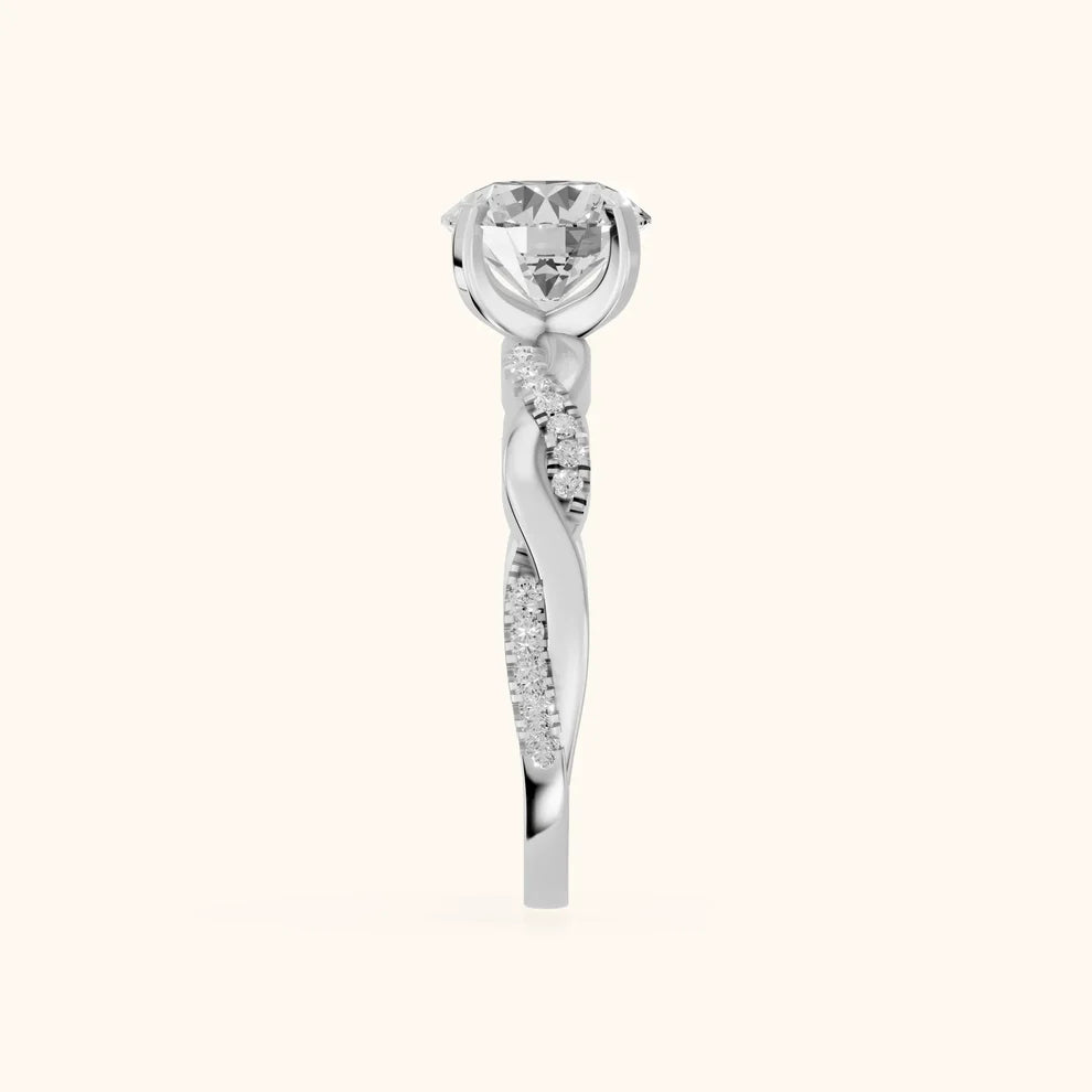 Twisted Side Stone Round Diamond Engagement Wedding Ring