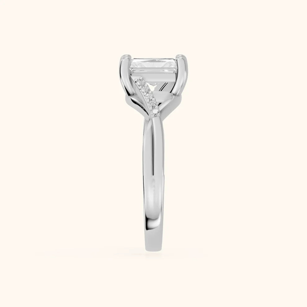 Veronica Twist Side Stone Radiant Diamond Engagement & Wedding Ring