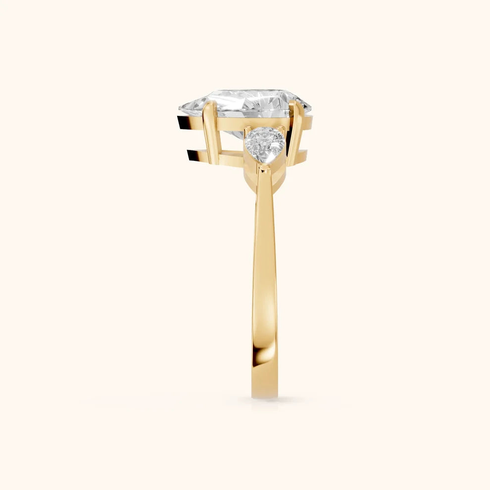 Grace Three Stone Pear Diamond Engagement & Wedding Ring