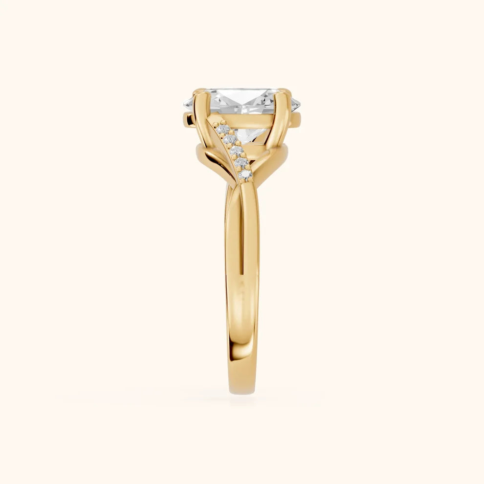 Veronica Twist Side Stone Oval Diamond Engagement & Wedding Ring