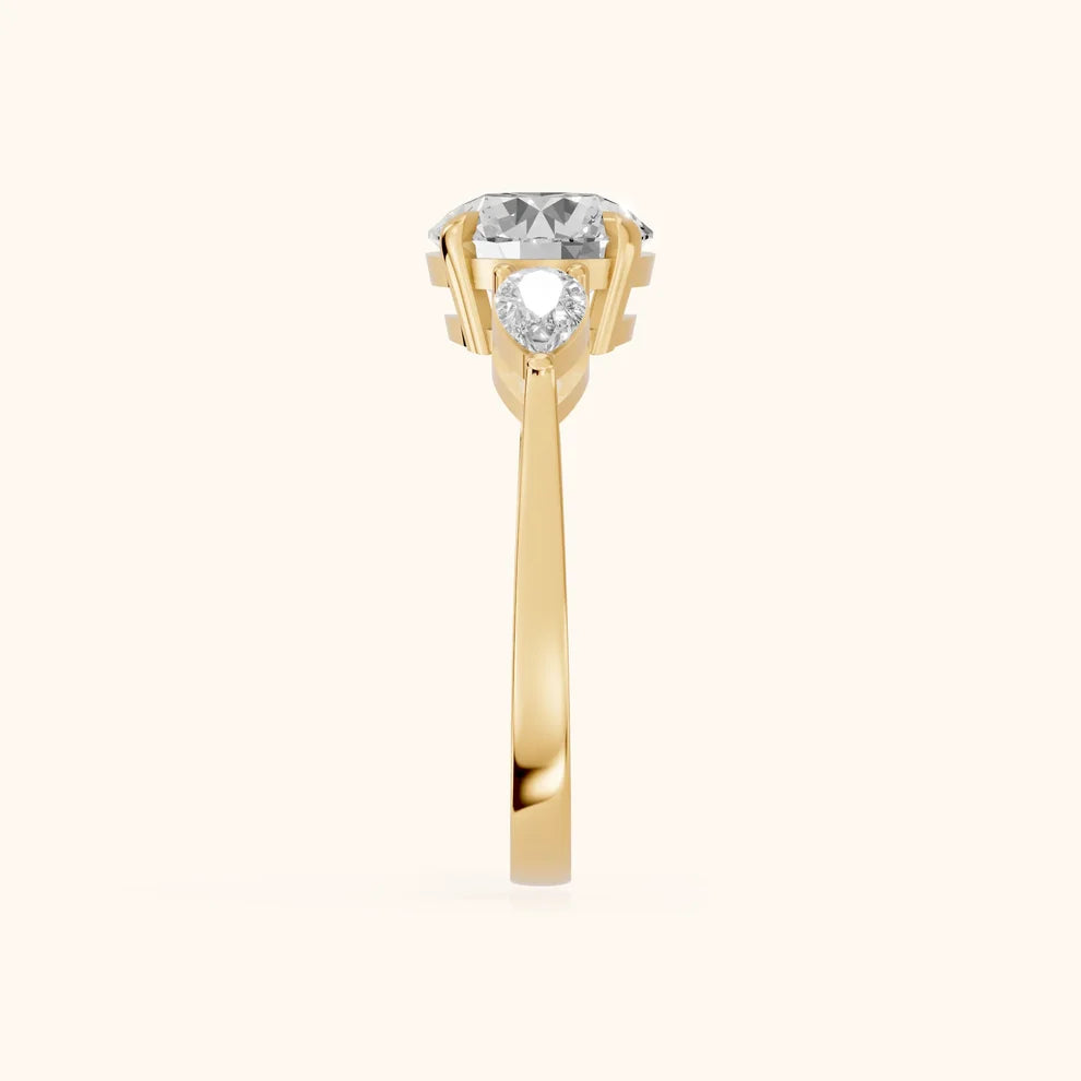 Grace Three Stone Round Diamond Engagement & Wedding Ring