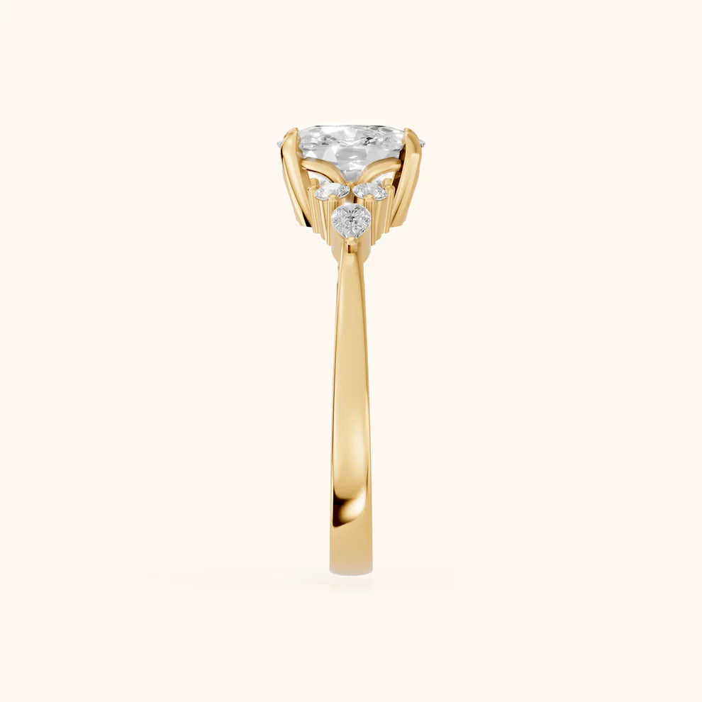 Amelia Three Stone Cushion Diamond Engagement & Wedding Ring