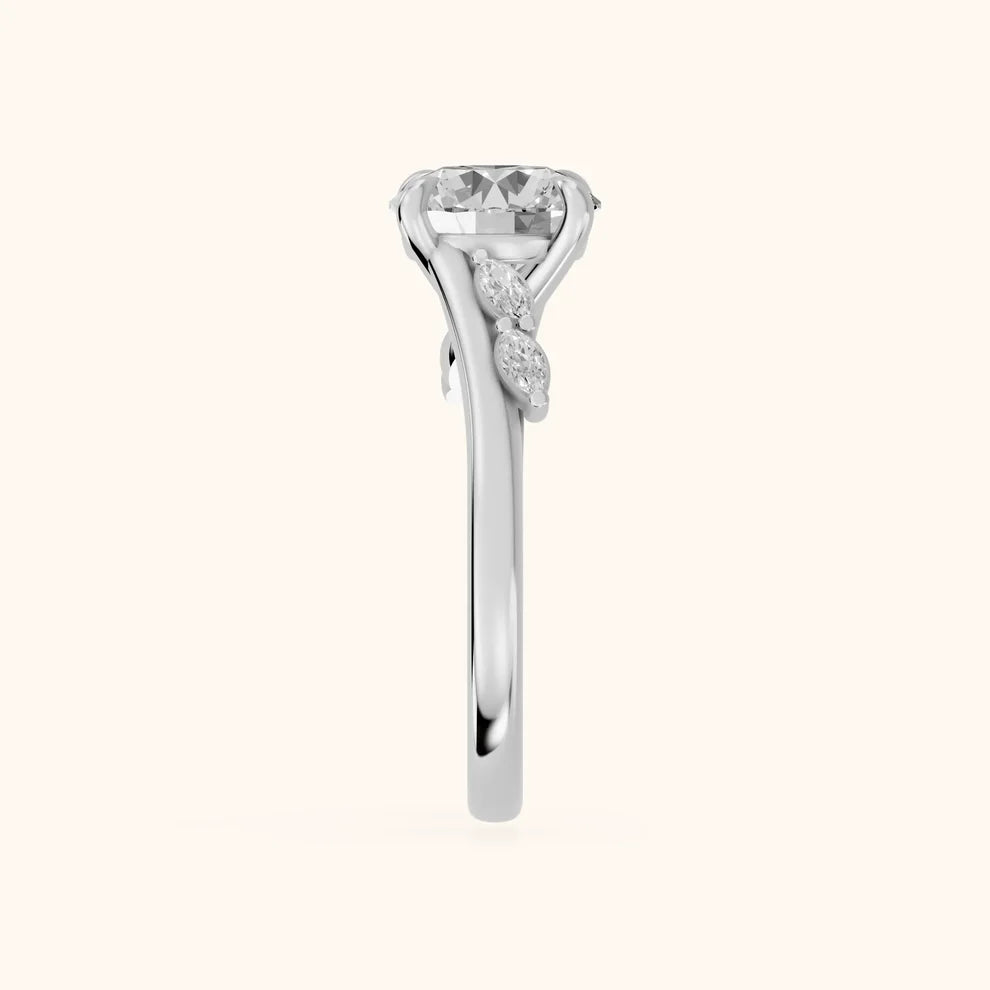 Flora Twist Side Stone Round Diamond Engagement & Wedding Ring