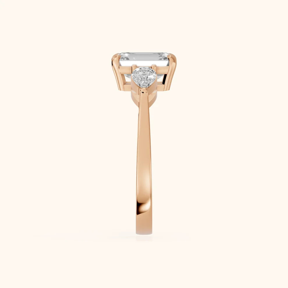Grace Three Stone Emerald Diamond Engagement & Wedding Ring