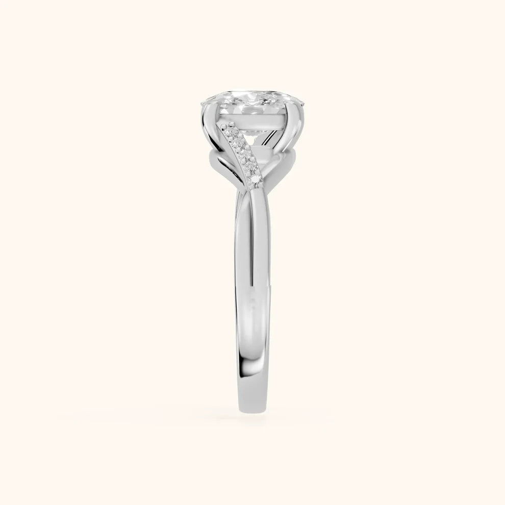 Veronica Twist Side Stone Cushion Diamond Engagement & Wedding Ring