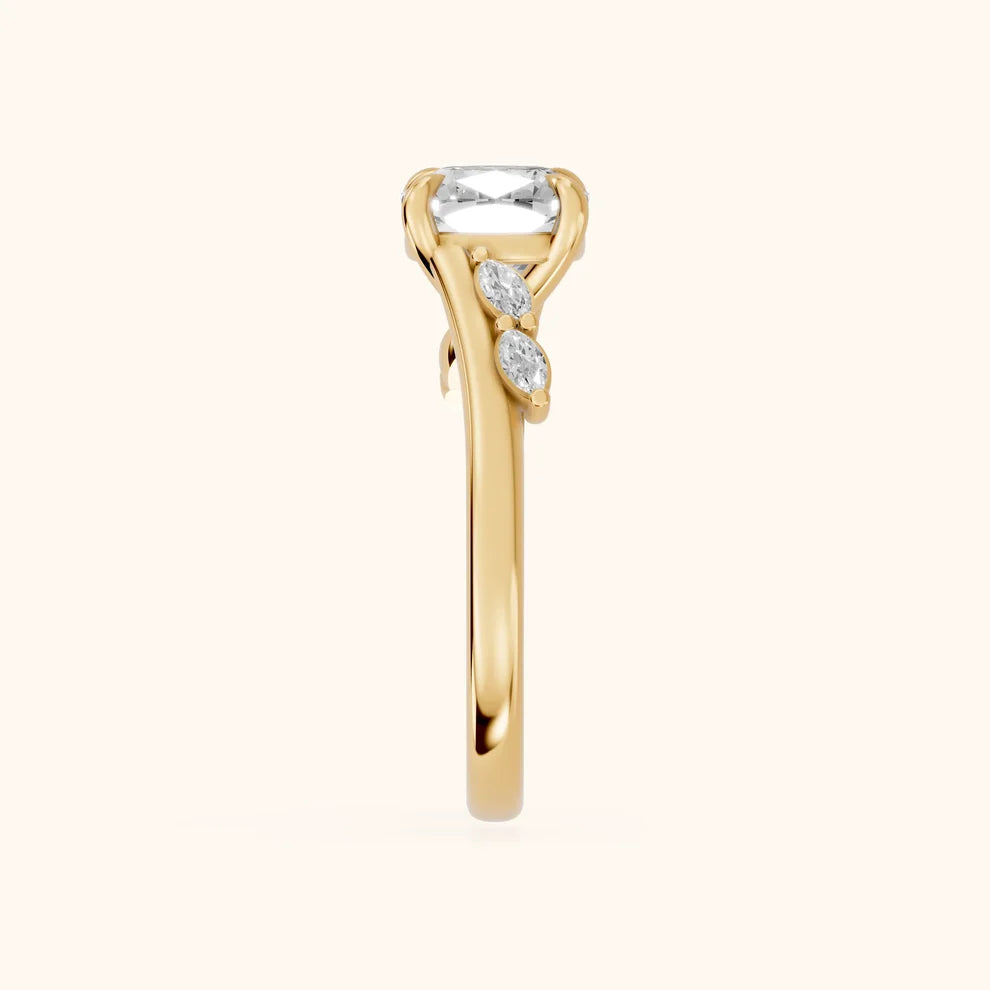 Flora Twist Side Stone Cushion Diamond Engagement & Wedding Ring