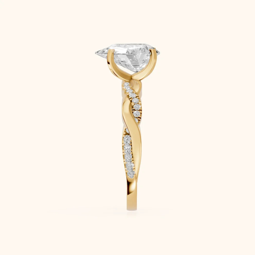 Twisted Side Stone Pear Diamond Engagement & Wedding Ring
