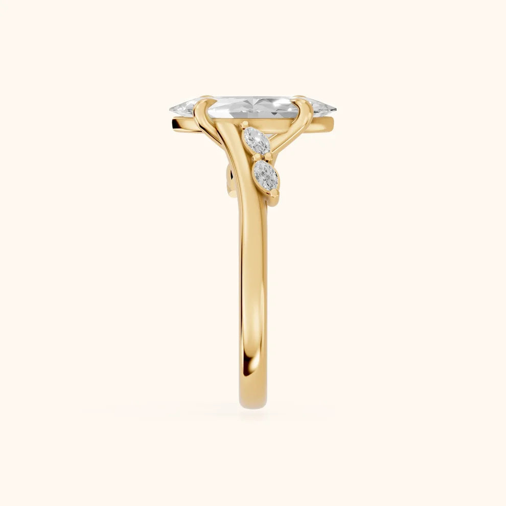 Flora Twist Side Stone Marquise Diamond Engagement & Wedding Ring