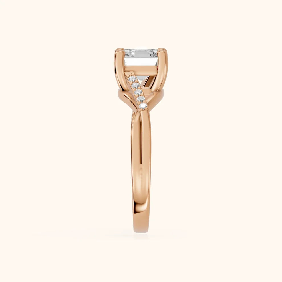 Veronica Twist Side Stone Asscher Diamond Engagement & Wedding Ring