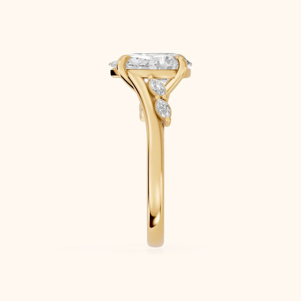 Flora Twist Side Stone Pear Diamond Engagement & Wedding Ring