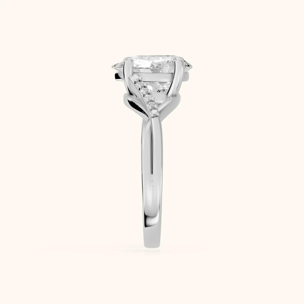 Veronica Twist Side Stone Pear Diamond Engagement & Wedding Ring