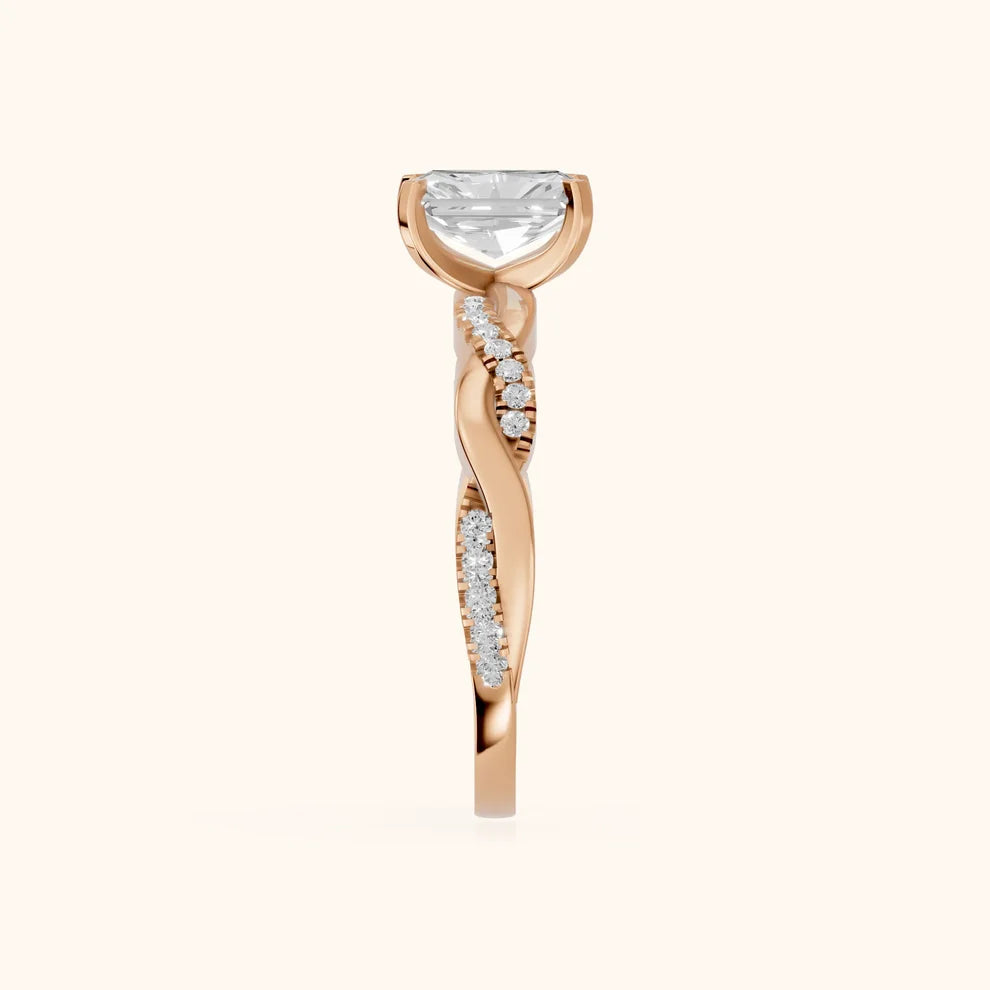 Twisted Side Stone Radiant Diamond Engagement & Wedding Ring