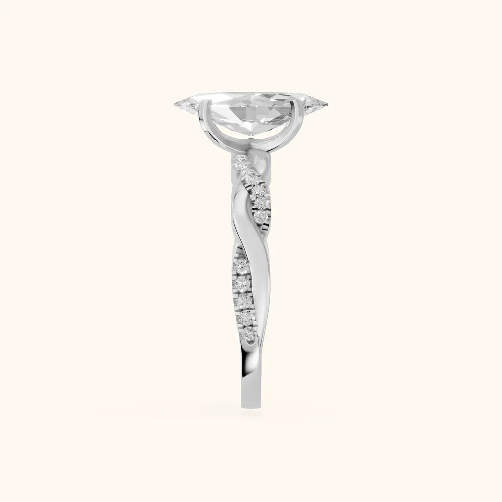 Twisted Side Stone Marquise Diamond Engagement & Wedding Ring