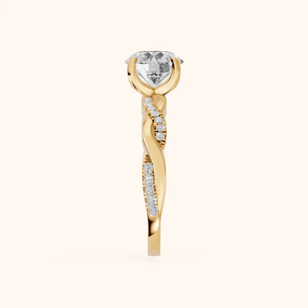 Twisted Side Stone Round Diamond Engagement Wedding Ring