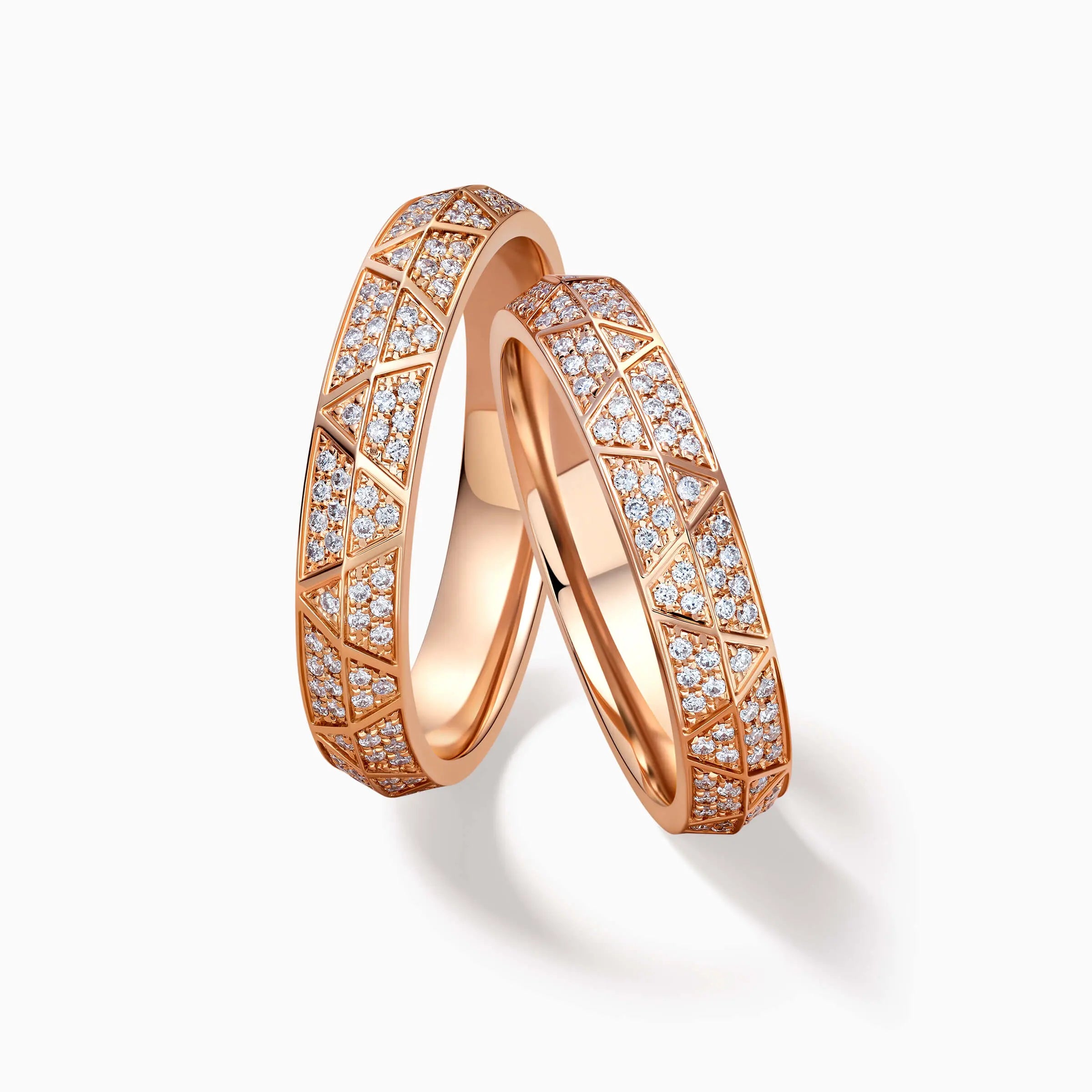 Engraved Diamond Pavé Gold Wedding Rings