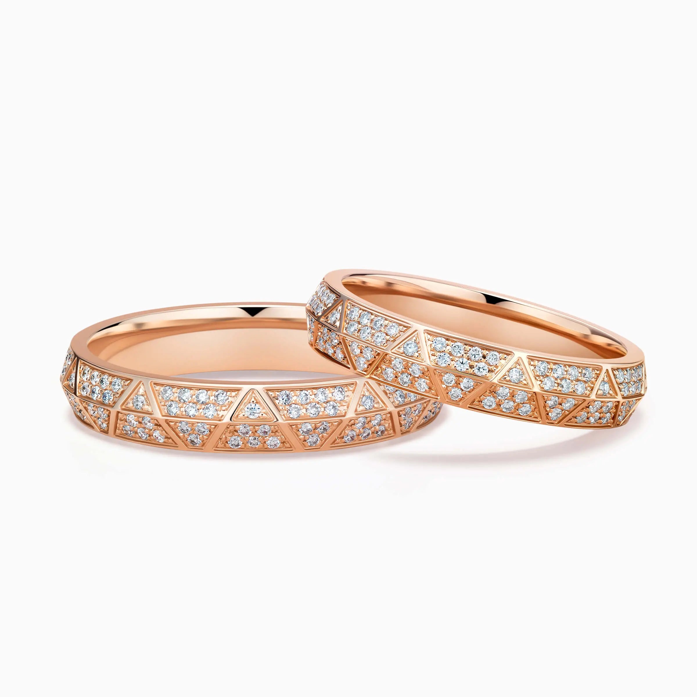 Engraved Diamond Pavé Gold Wedding Rings