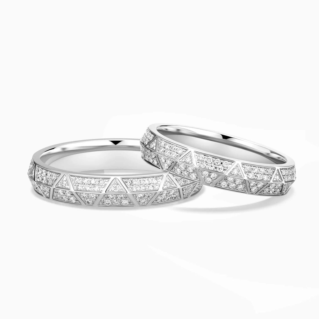 Engraved Diamond Pavé Gold Wedding Rings