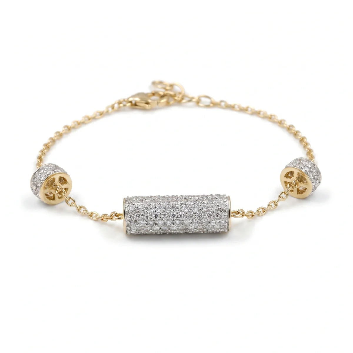 Luxury Diamond Pavé Barrel Bead Chain Bracelet in 925 Sterling Silver
