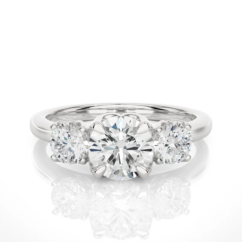 Round Brilliant Three Stone Diamond Engagement Ring | Solid Yellow Gold | Classic Trilogy Ring | Timeless Diamond Ring | Gift for Her