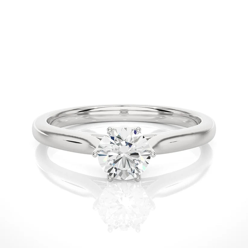 Classic Round Solitaire Diamond Engagement Ring in Solid Yellow Gold | Round Brilliant Diamond | Minimalist Six-Prong Ring