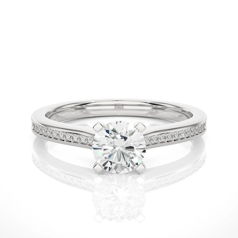 Round Solitaire Diamond Pavé Engagement Ring in Yellow Gold