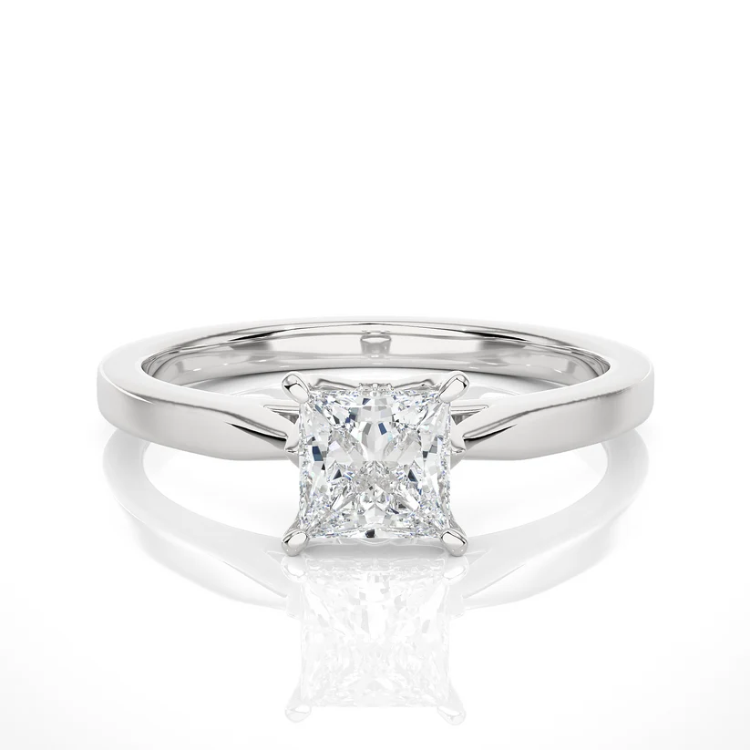 Princess Cut Diamond Solitaire Engagement Ring in Solid 10K/14K/18K Gold